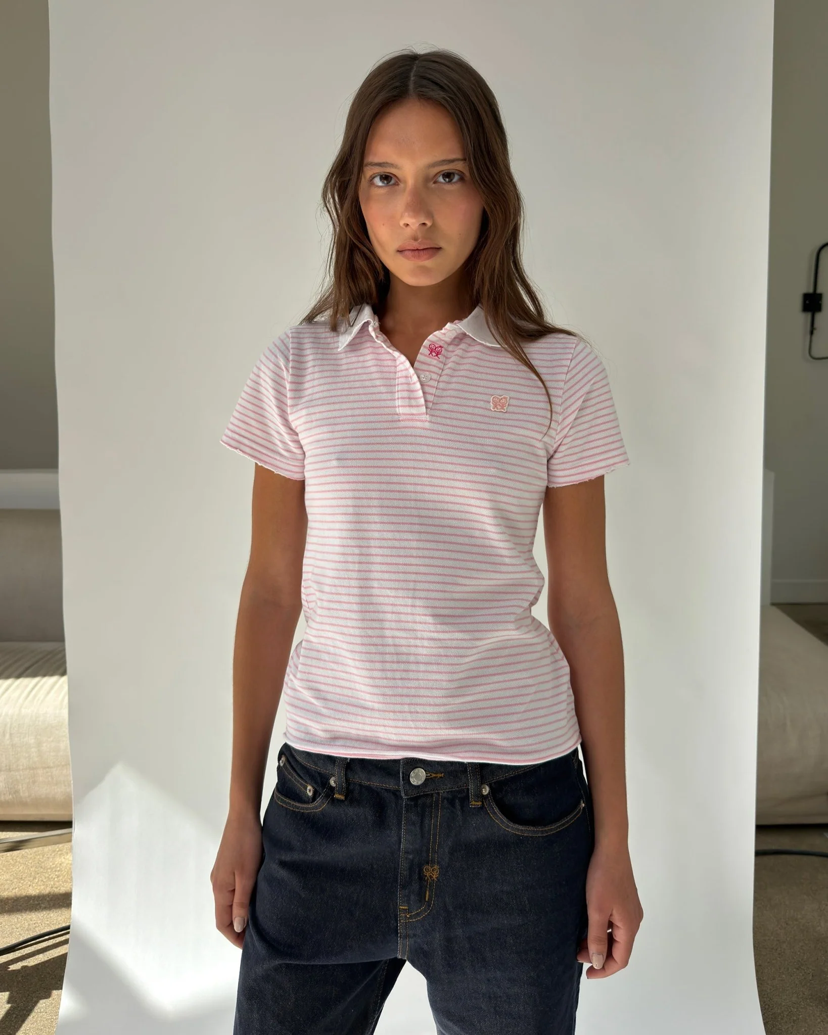 Kids Logo Fitted Polo Shirt in Pink and White Stripe