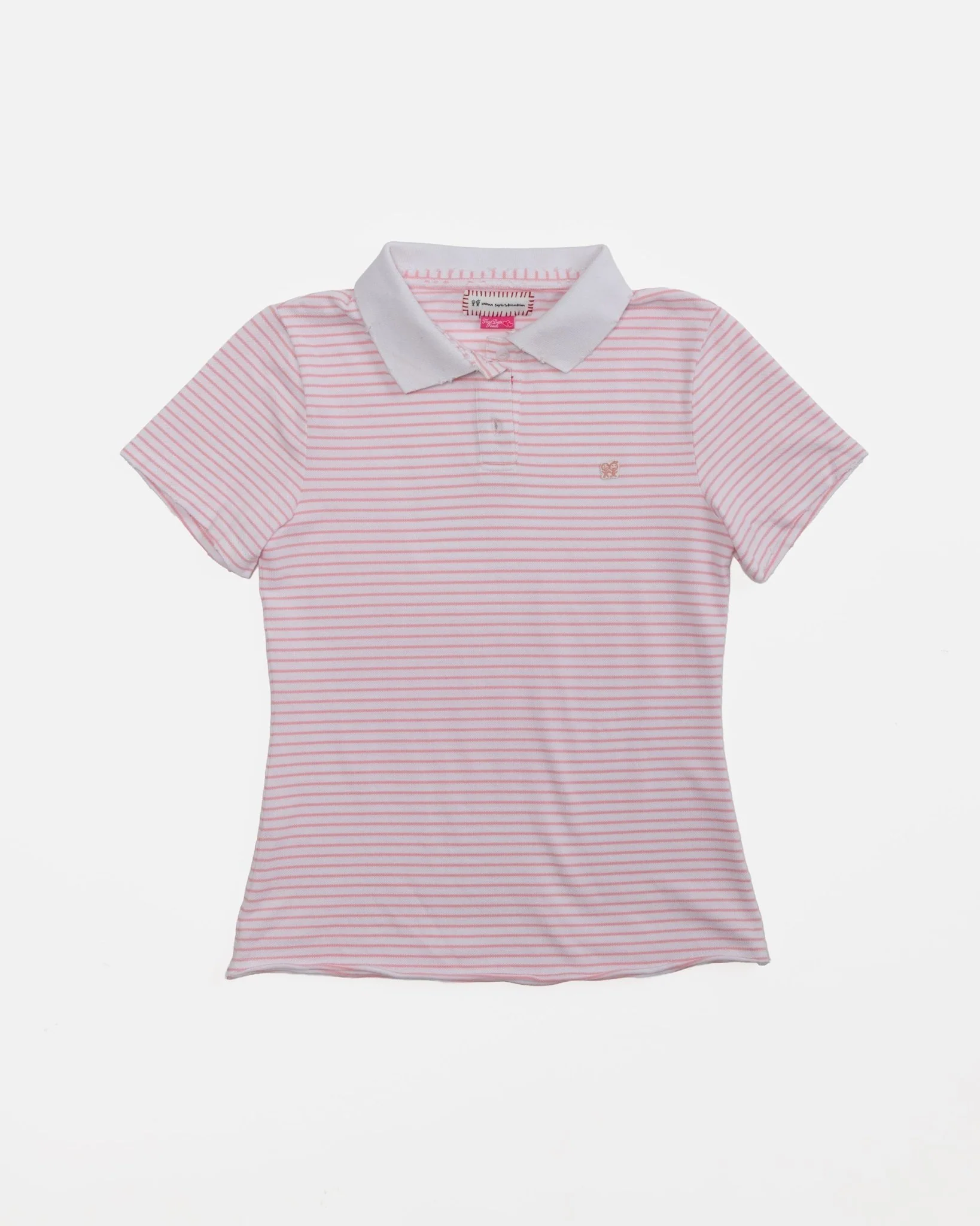 Kids Logo Fitted Polo Shirt in Pink and White Stripe - Image 3