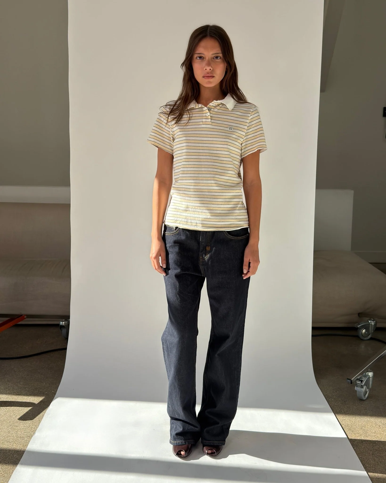 Kids Logo Fitted Polo Shirt in Yellow and Grey Stripes - Image 2