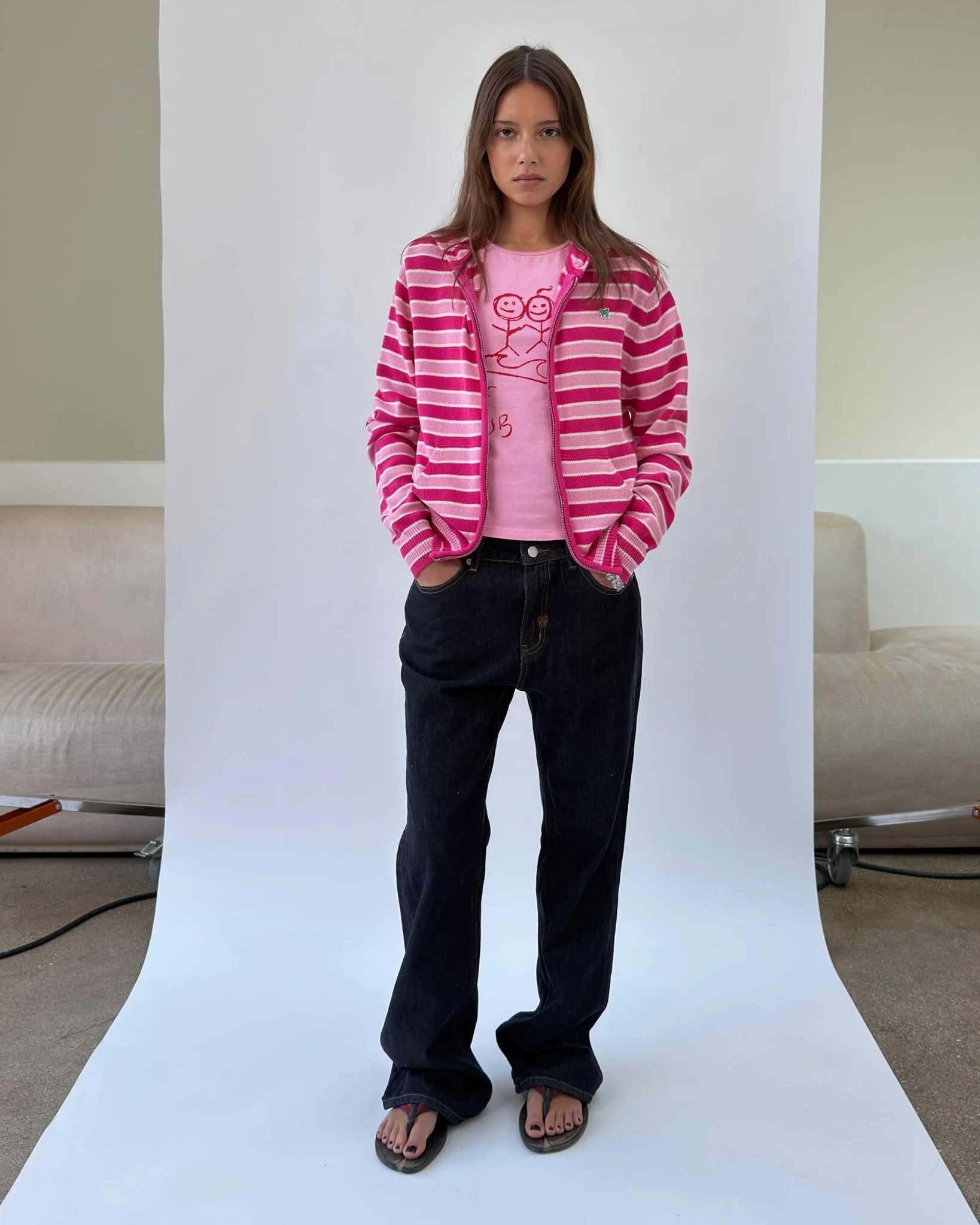 HD01 Stripped Zipped Knit Hoodie - Image 4