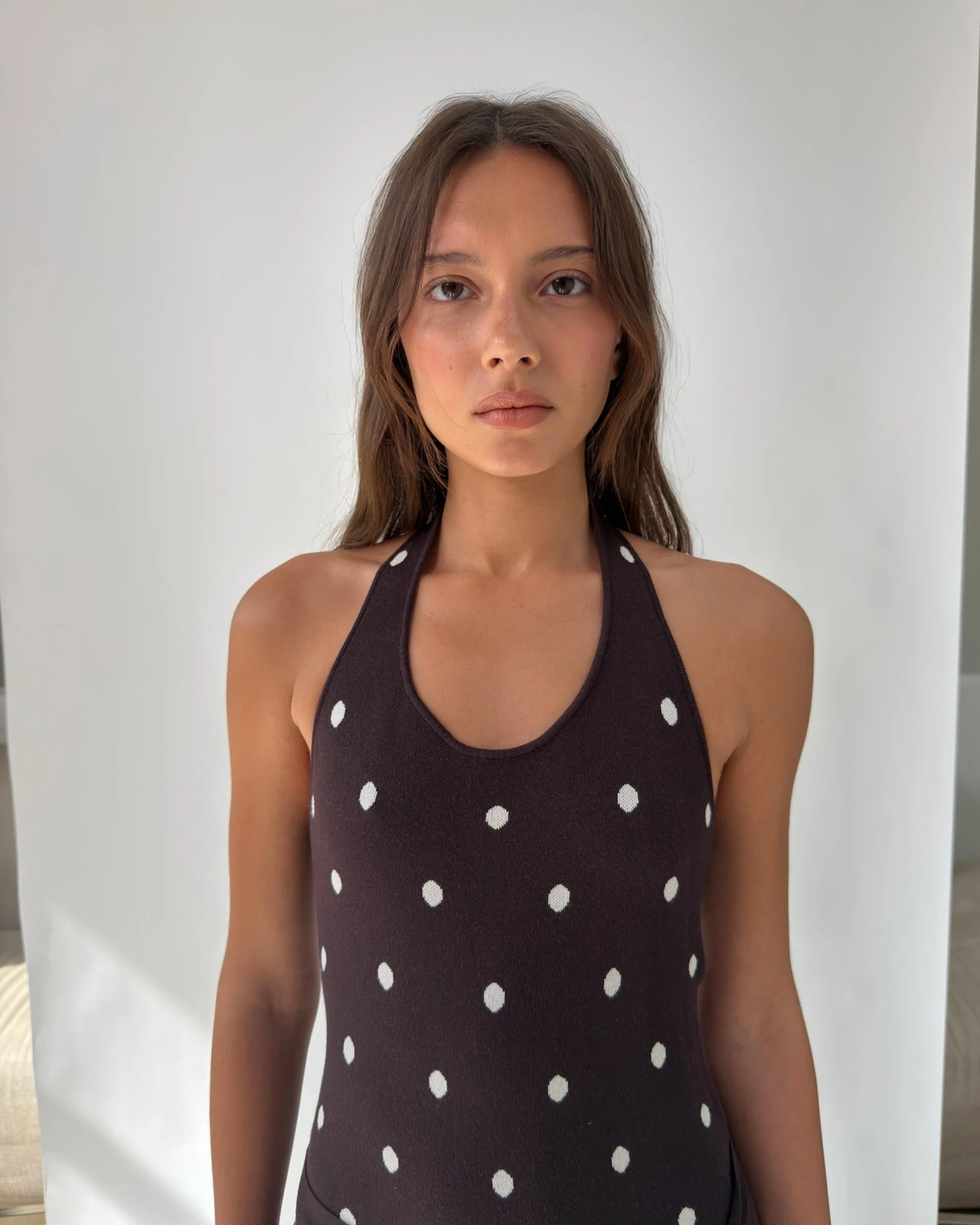 Waldorf Dress in Brown Polka Dots - Image 3