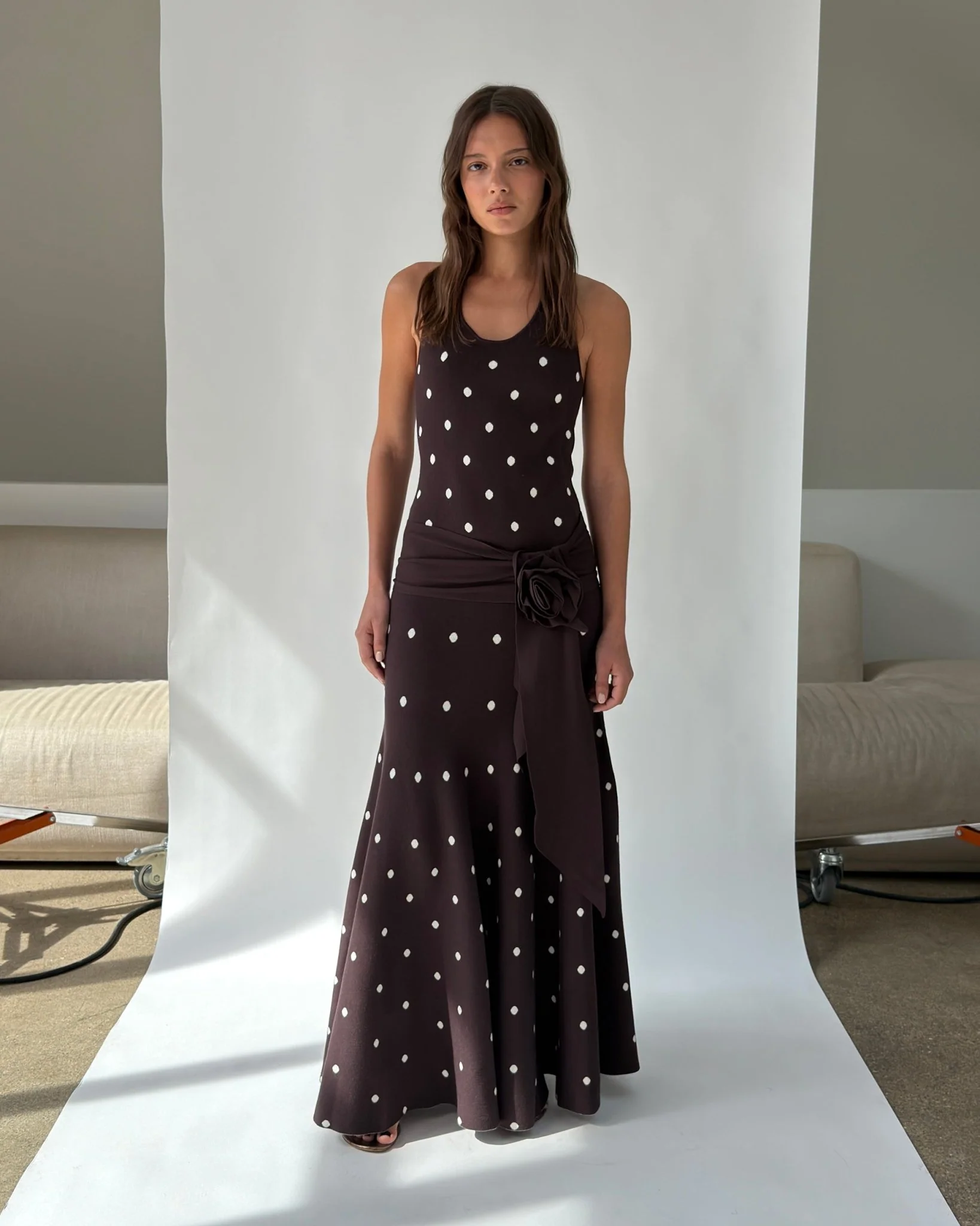 Waldorf Dress in Brown Polka Dots - Image 4