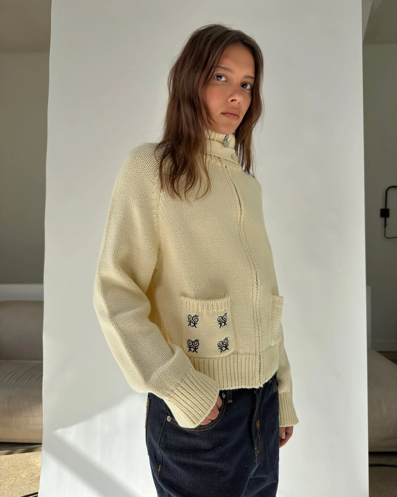 Collar Cardigan  in Butter Cream - Image 2