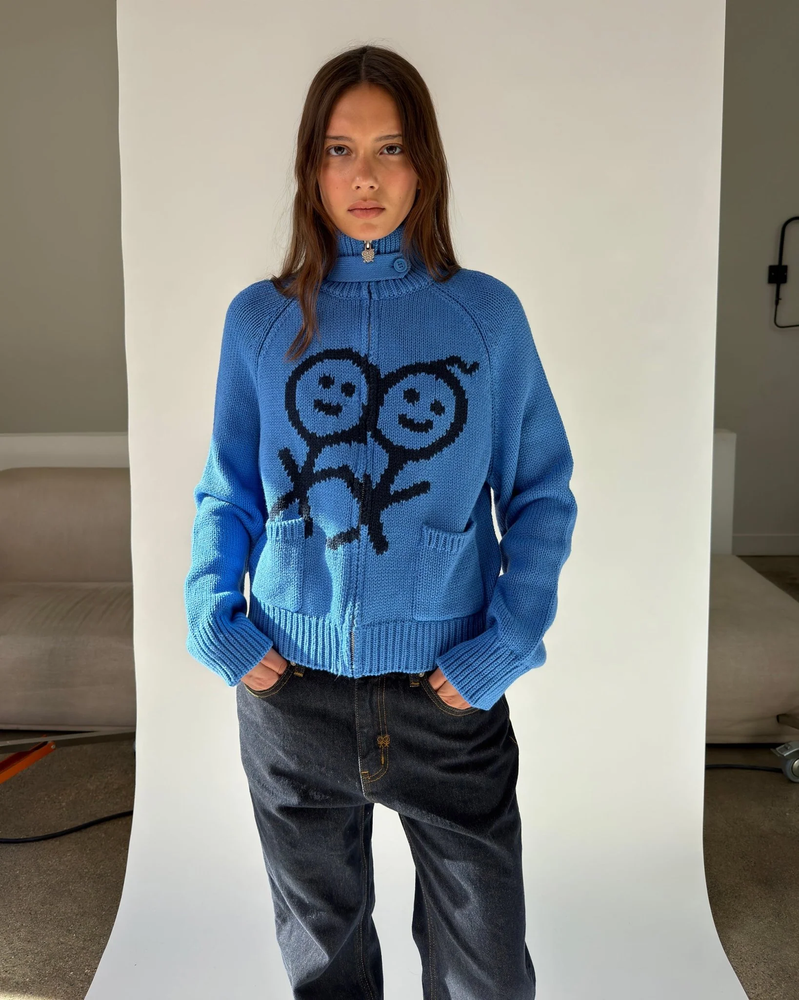 Collar Cardigan in Crayon Blue