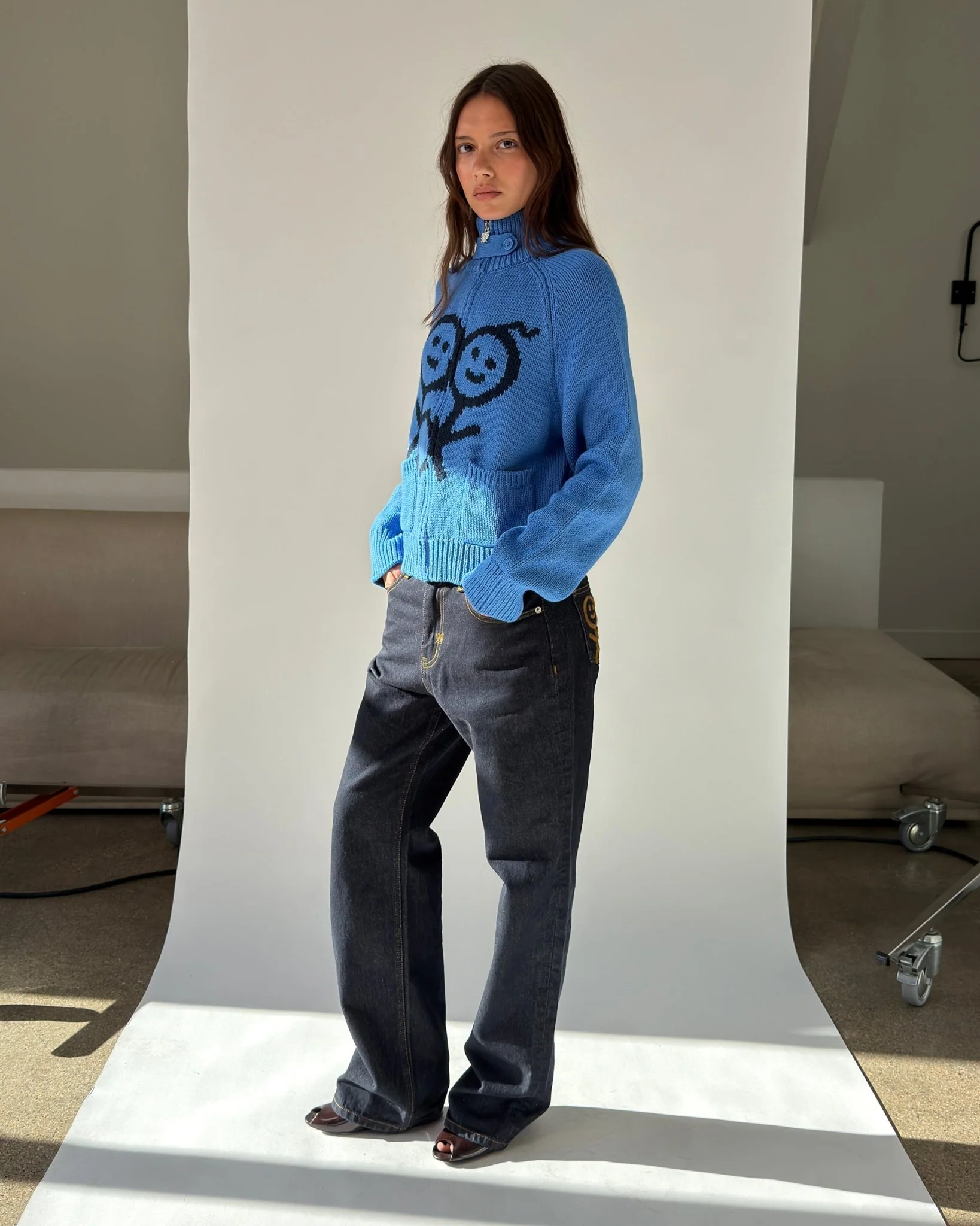 Collar Cardigan in Crayon Blue - Image 2