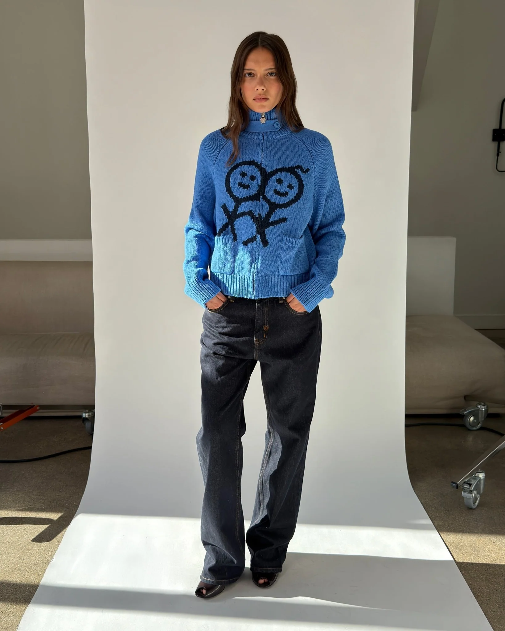 Collar Cardigan in Crayon Blue - Image 3